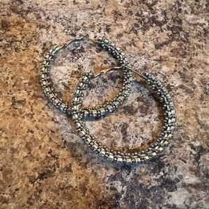 Silver Hoop Earrings with Clear Stones